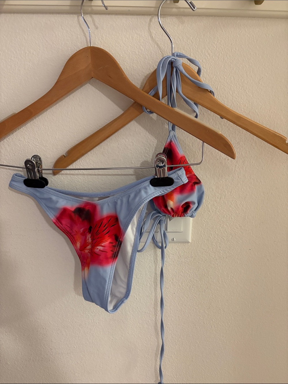 Light Blue Floral Tie-String Bikini Set
